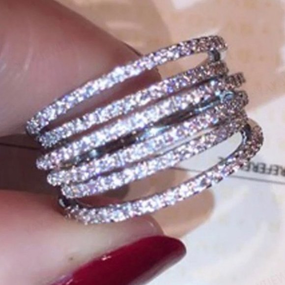 Jewelry - NEW 6.4 ct Silver  Round Diamond Multi Layer Ring